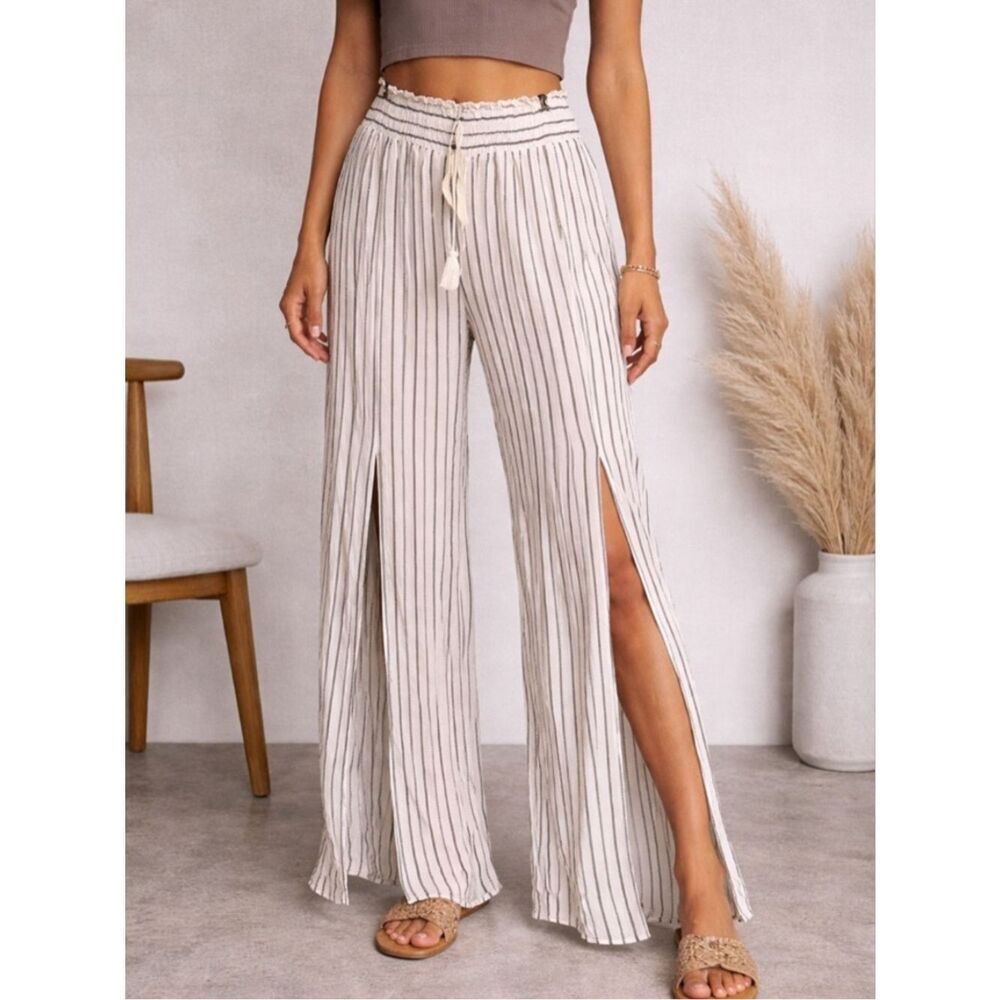 Salty Lemon Striped Wide-Leg Pants Size Small